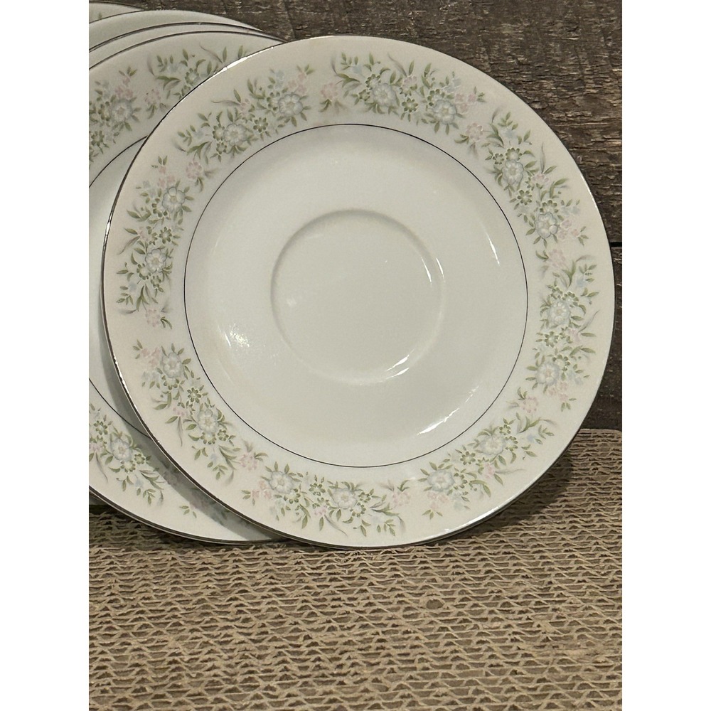 Taihei Springtime China Lot Of 5 Saucers Floral Silver‎ Rim